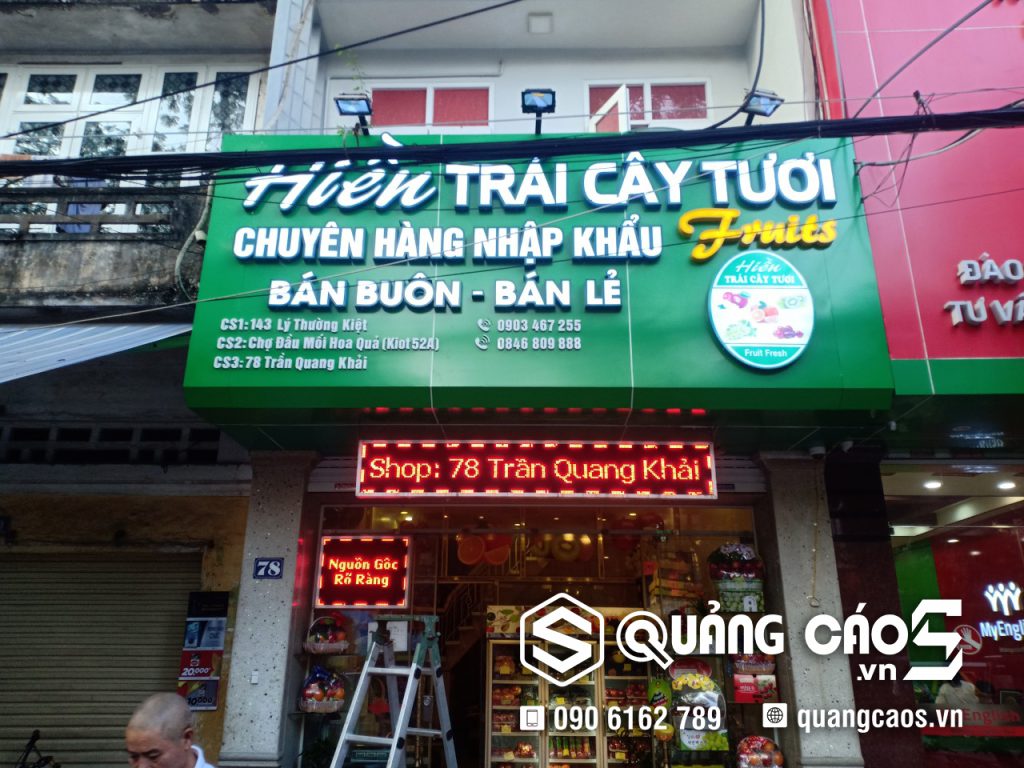 Thi công biển quảng cáo Hiền Trái Cây Tươi tại 78 Trần Quang Khải Hải Phòng