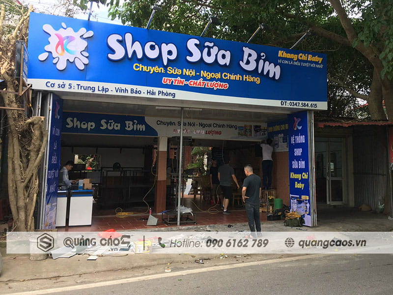 Làm hệ thống biển quảng cáo Shop Sữa Bìm Khang Chi Baby tại Vĩnh Bảo Hải Phòng