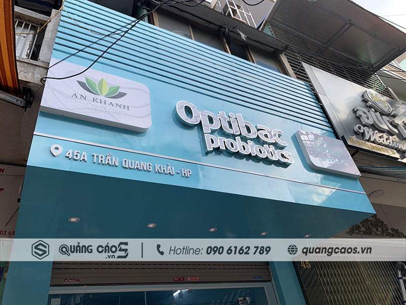 Làm biển quảng cáo cửa hàng OPTIBAC tại 45A Trần Quảng Khải Hải Phòng