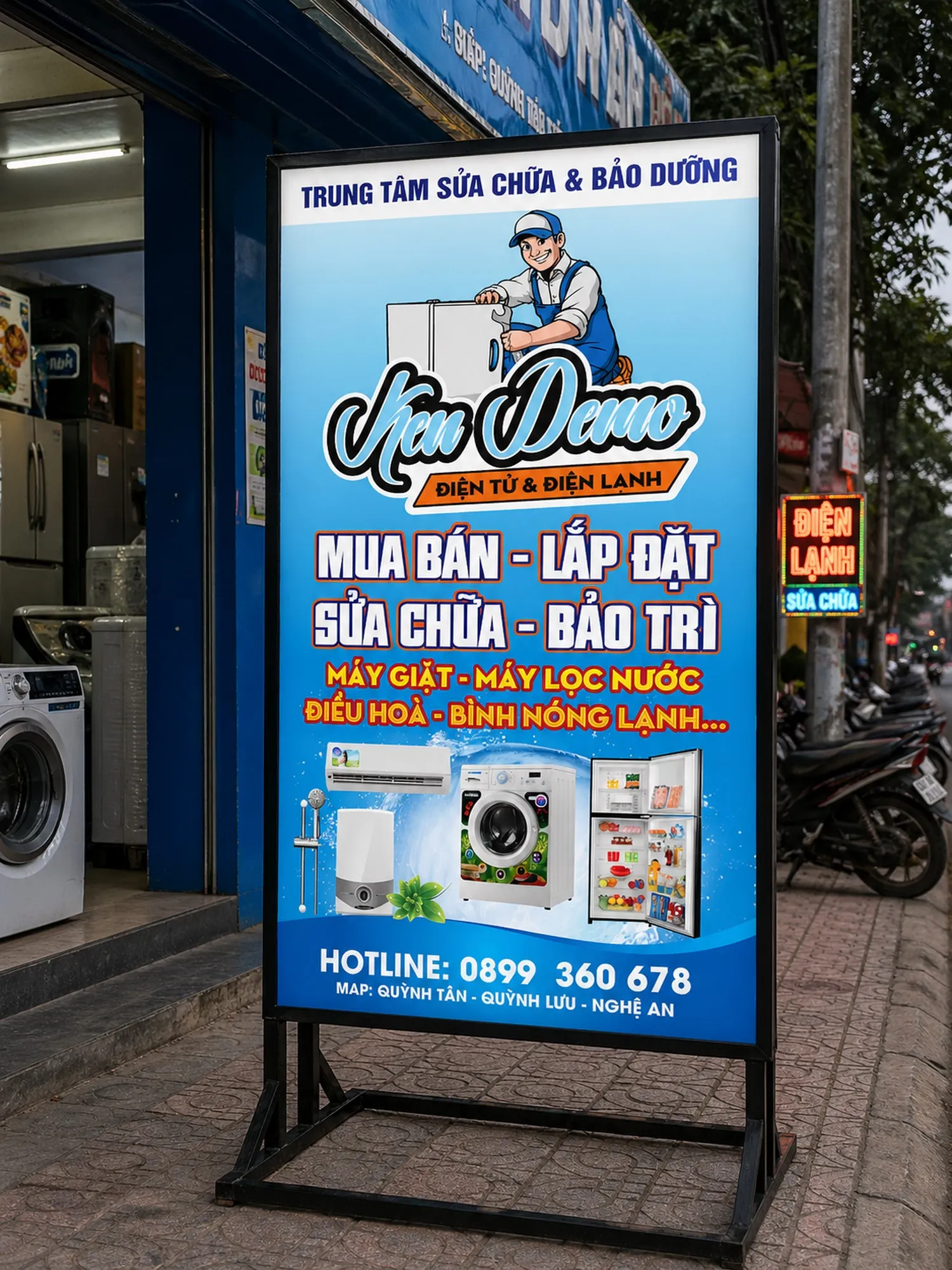 Mẫu Biển Đứng Hộp Đèn Dịch Vụ Sửa Chữa Điện Lạnh