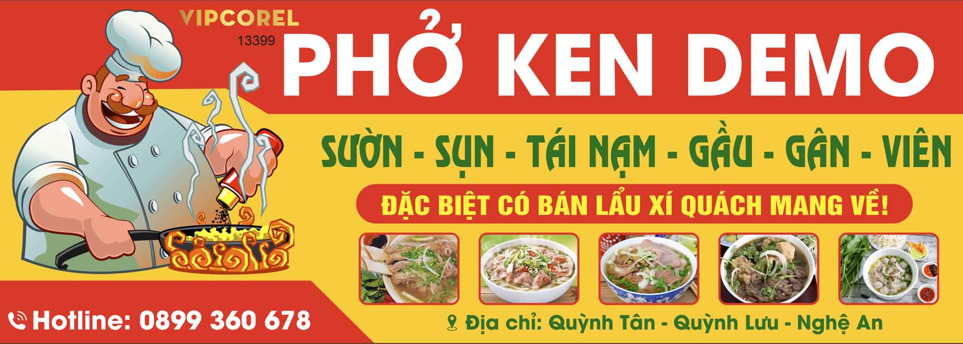 Biển quảng cáo quán bún phở Ken file corel | VIPcorel.com - Thư viện mẫu thiết kế đồ họa CorelDRAW (CDR).