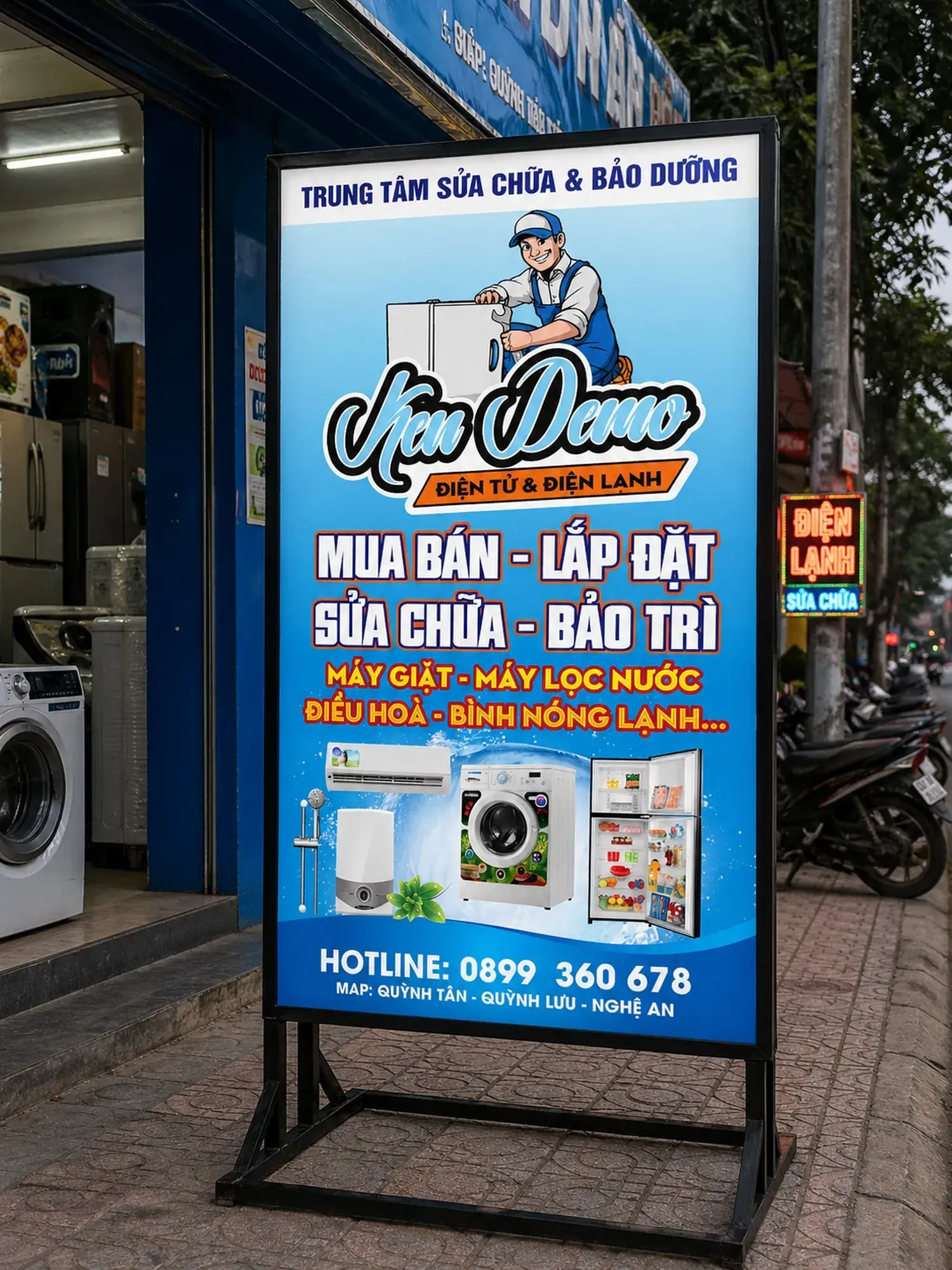 Mẫu Biển Đứng Hộp Đèn Dịch Vụ Sửa Chữa Điện Lạnh